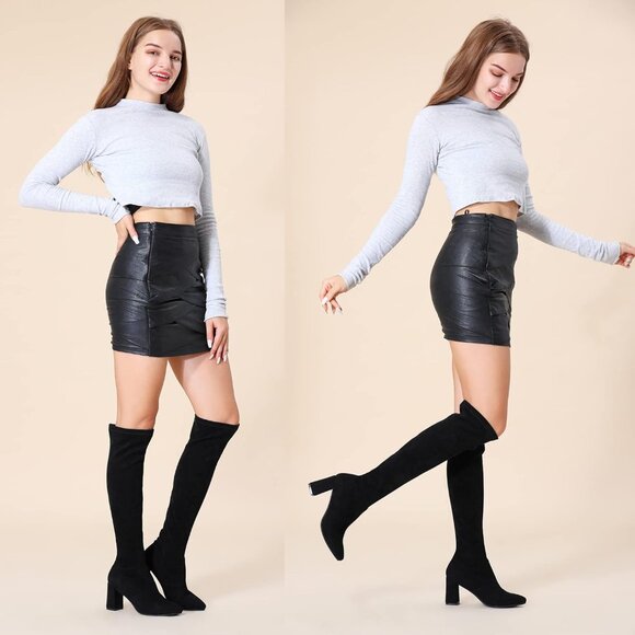 🆕Women's 8957black Polyurethane High Pointy-toe High-heel Over The Knee Boots - Picture 5 of 9